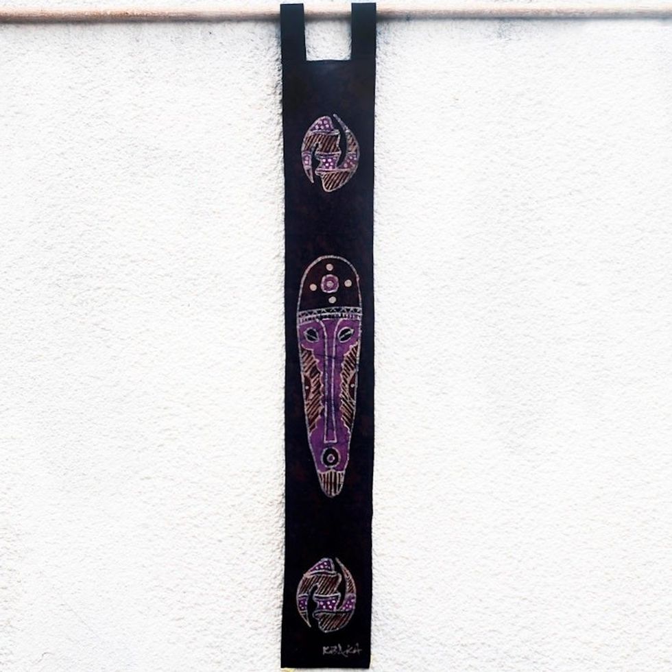 Culturally-Inspired Batik Cotton Wall Hanging from Ghana 'Azonto Mask I'