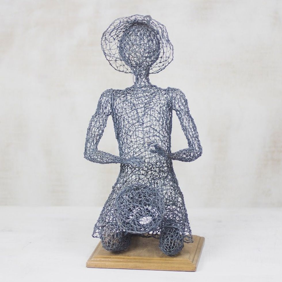 Steel Wire Sculpture of a Drummer from Ghana 'Drum Beater'
