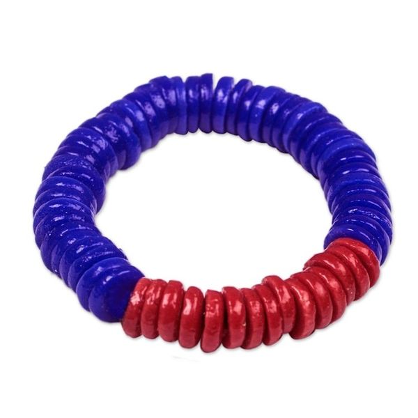 Alternate image for Red and Blue Recycled Plastic Beaded Stretch Bracelet Adepa