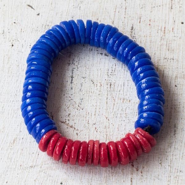 Alternate image for Red and Blue Recycled Plastic Beaded Stretch Bracelet Adepa