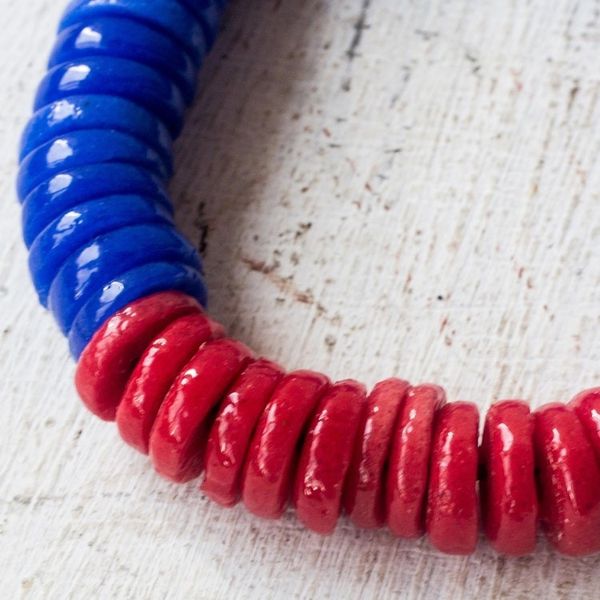Alternate image for Red and Blue Recycled Plastic Beaded Stretch Bracelet Adepa