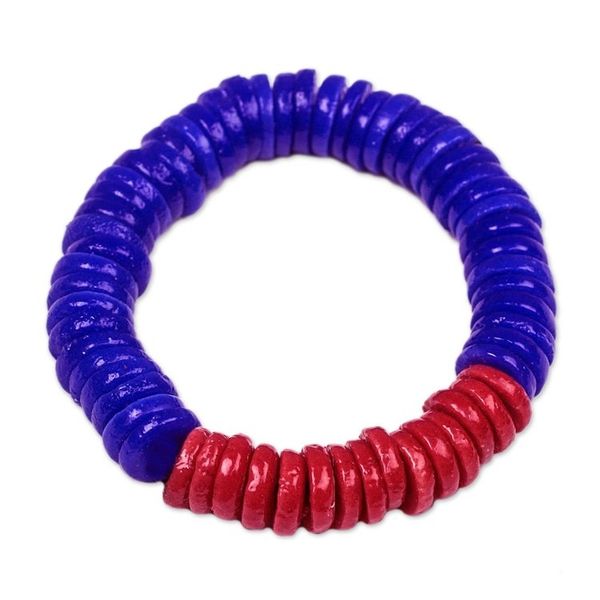 Alternate image for Red and Blue Recycled Plastic Beaded Stretch Bracelet Adepa