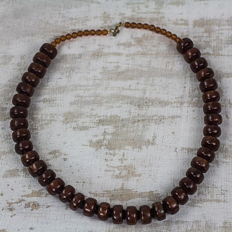 Eco Friendly Recycled Plastic Dark Brown Beaded Necklace 'Peaceful Calm'
