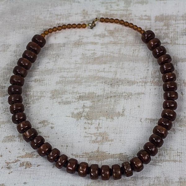 Alternate image for Eco Friendly Recycled Plastic Dark Brown Beaded Necklace Peaceful Calm