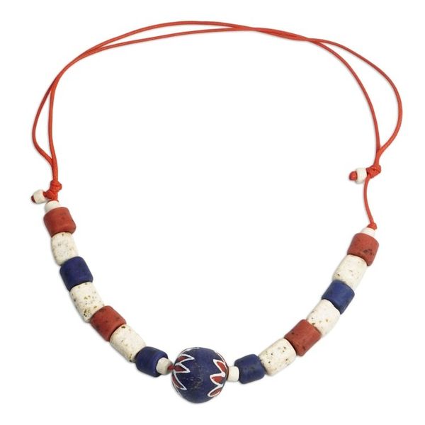 Alternate image for Blue and Red Recycled Glass Beaded Necklace Love Fest