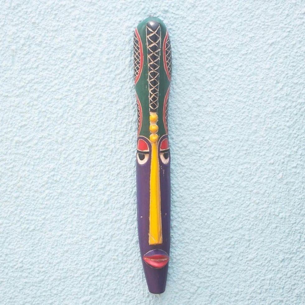 Colorful Sese Wood Mask from Ghana 'Shine On'