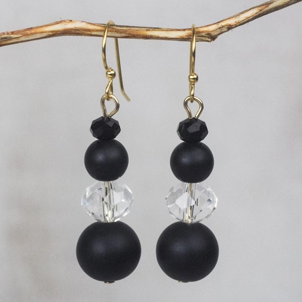 Black and Clear Recycled Glass and Plastic Dangle Earrings 'Sudden Clarity'
