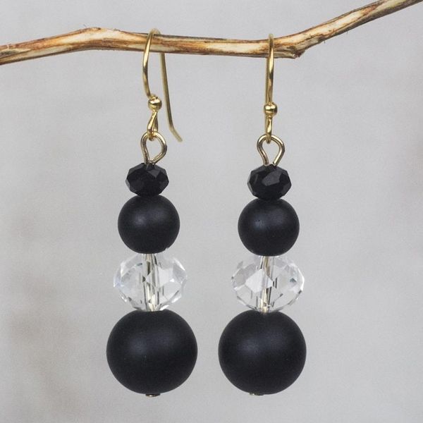 Alternate image for Black and Clear Recycled Glass and Plastic Dangle Earrings Sudden Clarity