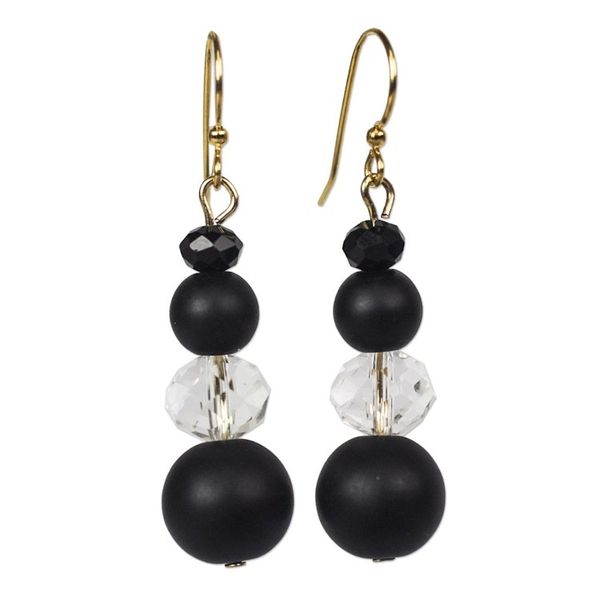 Alternate image for Black and Clear Recycled Glass and Plastic Dangle Earrings Sudden Clarity