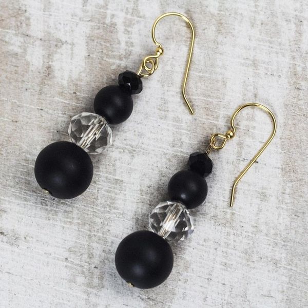 Alternate image for Black and Clear Recycled Glass and Plastic Dangle Earrings Sudden Clarity