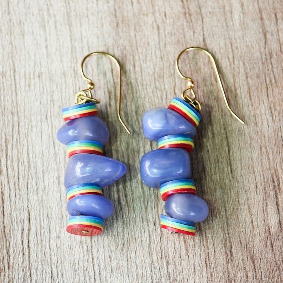 Colorful Recycled Plastic and Glass Earrings 'Cheerful Oasis'