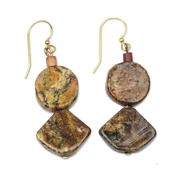Alternate image for Natural Soapstone Dangle Earrings from Ghana Earth Celebration