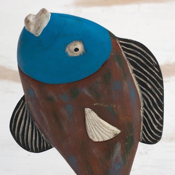 Alternate image for Hand-Carved Rustic Sese Wood Fish Sculpture from Ghana Opportunistic Fish