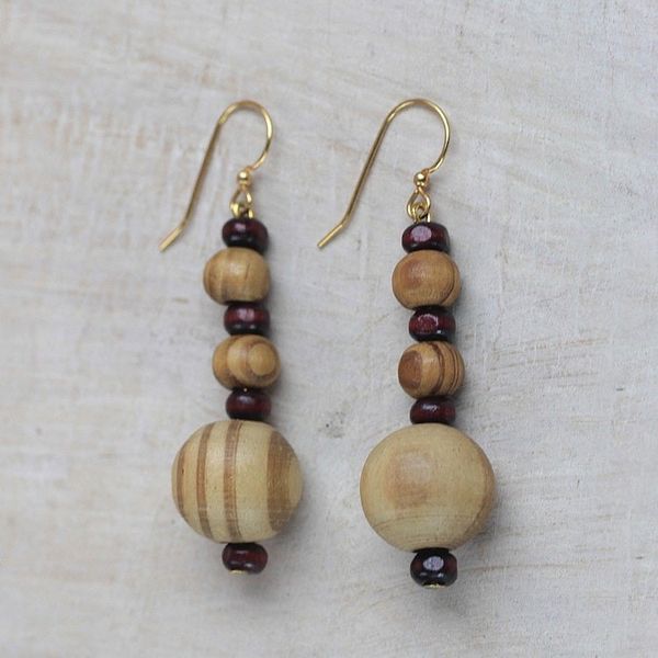 Alternate image for Wood and Recycled Plastic Dangle Earrings from Ghana Beautiful Grain