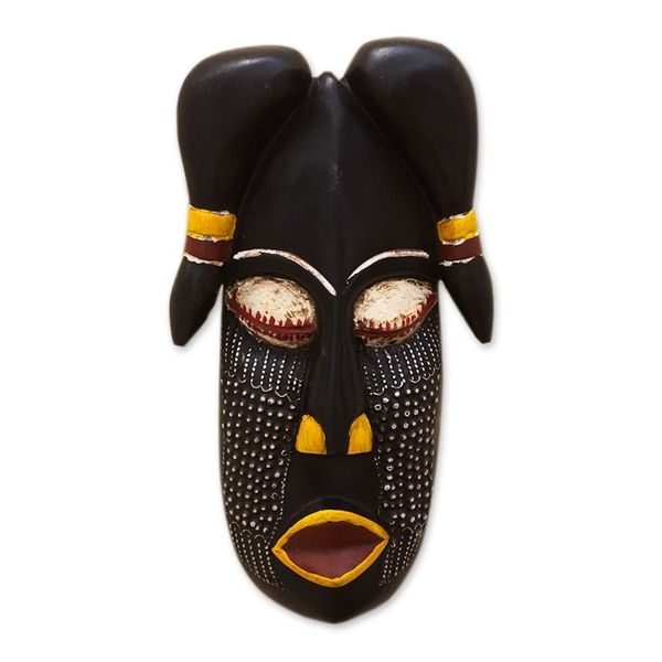 Alternate image for African Wood Mask with Embossed Aluminum from Ghana Mighty Horns
