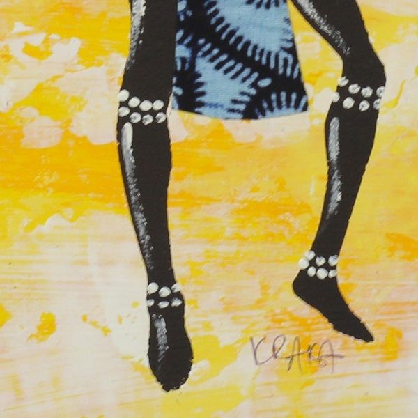 Alternate image for Signed Painting of a Dancing Woman in a Blue Cotton Dress Kpanlogo Dance Yellow I
