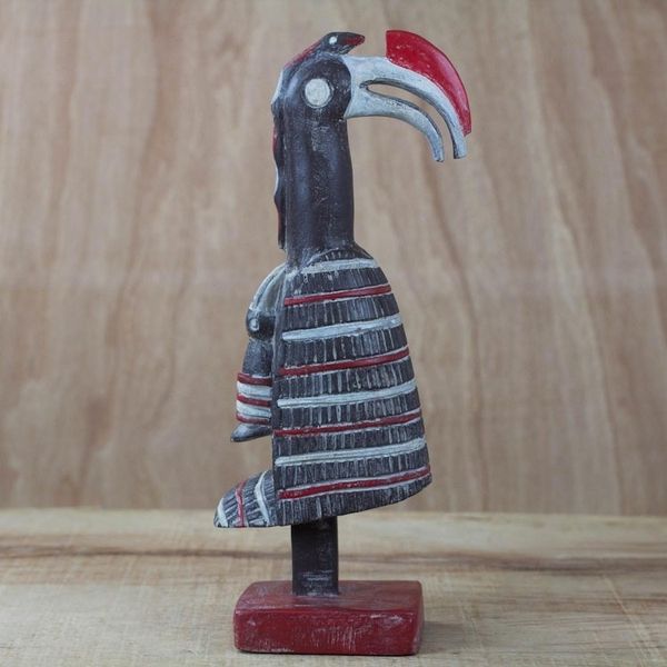 Alternate image for Red Black Off-White Mother and Baby Bird Wood Sculpture Bird at Rest