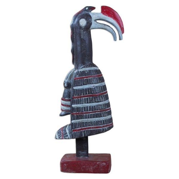 Alternate image for Red Black Off-White Mother and Baby Bird Wood Sculpture Bird at Rest