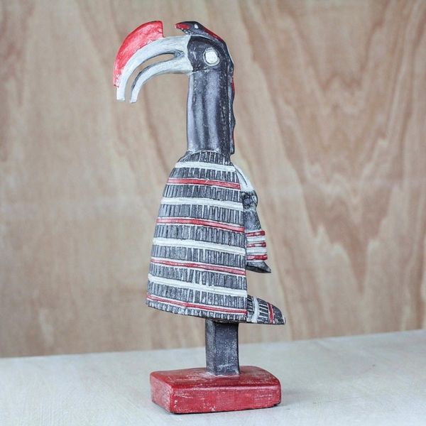 Alternate image for Red Black Off-White Mother and Baby Bird Wood Sculpture Bird at Rest