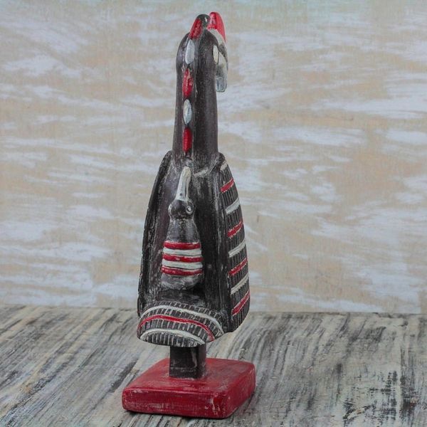Alternate image for Red Black Off-White Mother and Baby Bird Wood Sculpture Bird at Rest