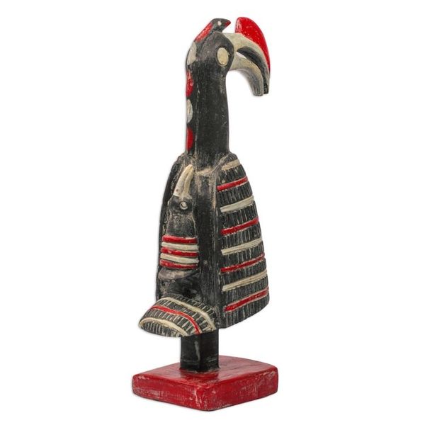 Alternate image for Red Black Off-White Mother and Baby Bird Wood Sculpture Bird at Rest