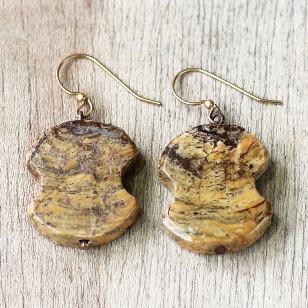 Carved Soapstone Dangle Earrings from Ghana 'Natural Obaapa'