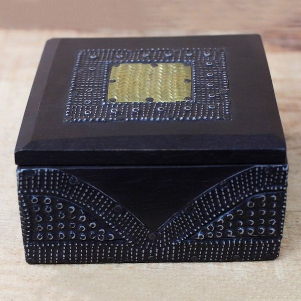 Alternate image for Sese Wood Aluminum and Brass Decorative Box from Ghana Royal Keeper