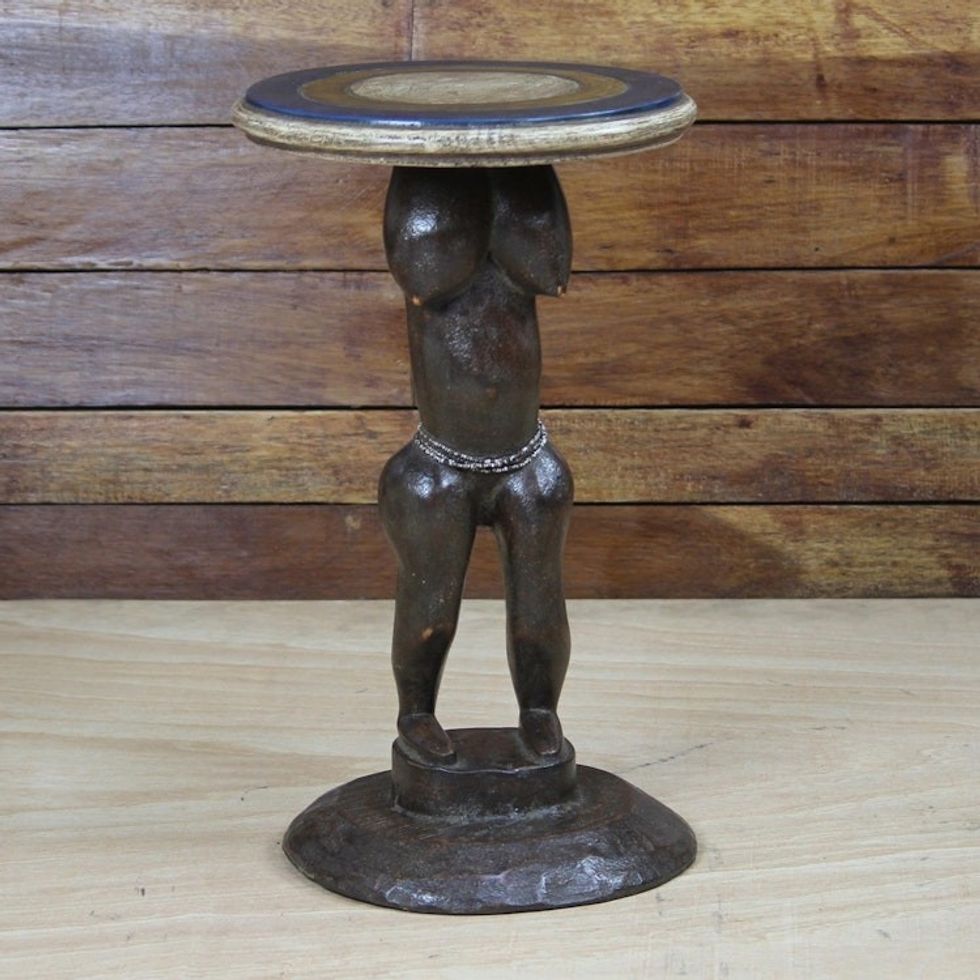 Female Form Sese Wood Accent Table from Ghana 'Ga Woman'