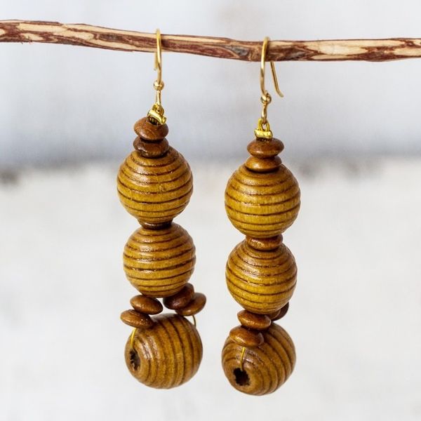 Alternate image for Handmade Wood Beaded Dangle Earrings from Ghana Abide