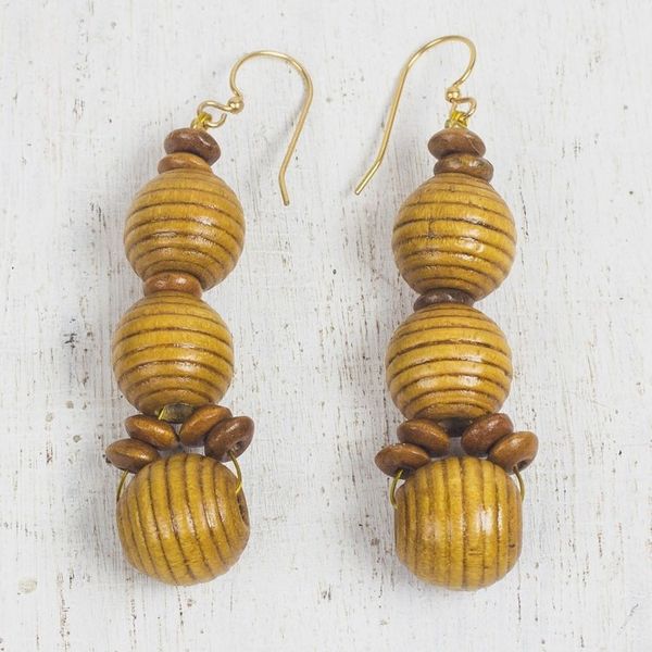 Alternate image for Handmade Wood Beaded Dangle Earrings from Ghana Abide