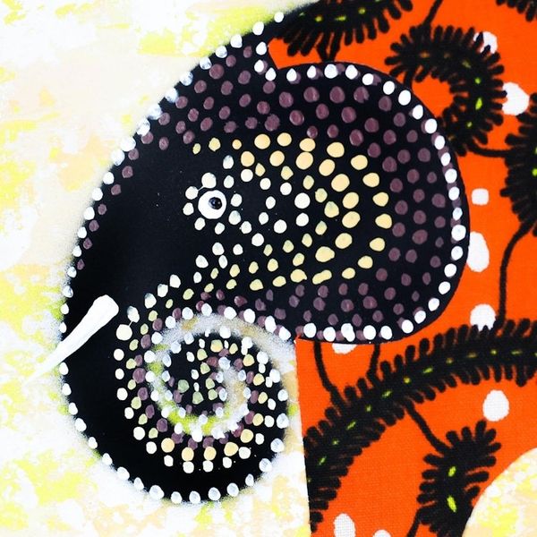 Alternate image for Signed Cotton Accented Elephant Painting in Saffron Saffron Elephant