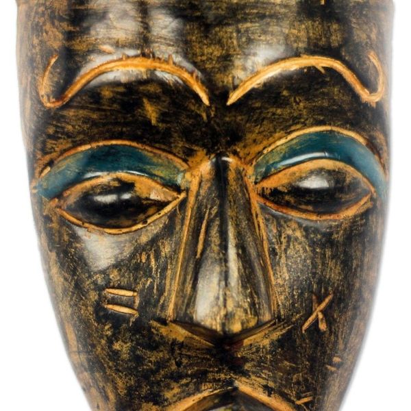 Alternate image for Black and Beige African Wood Mask from Ghana Hat Wearer