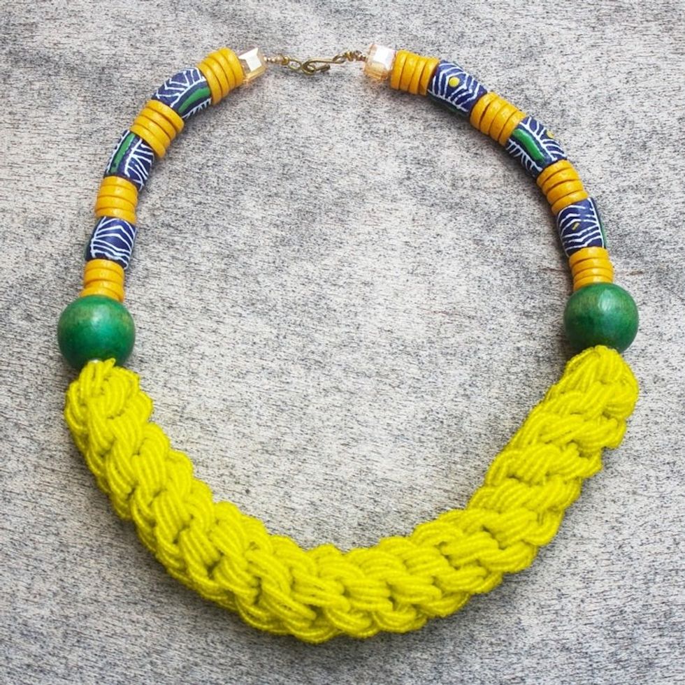 Recycled Glass and Sese Wood Beaded Necklace 'Yehowada'