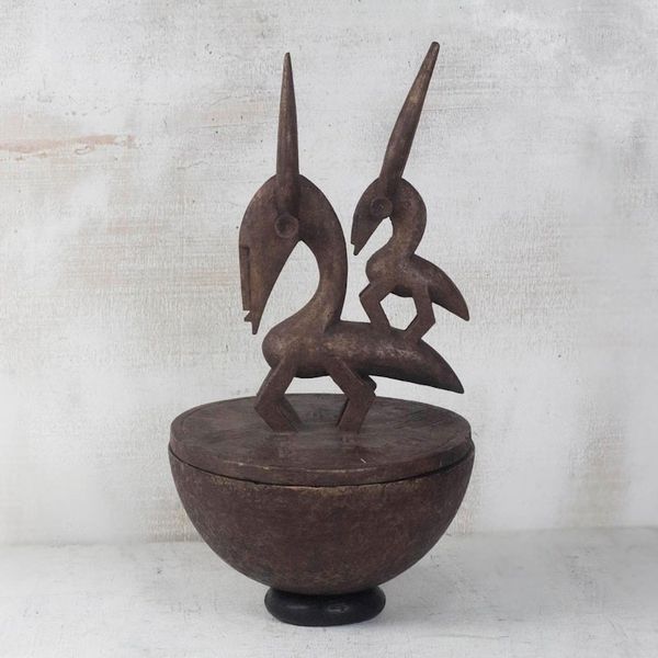 Alternate image for Bambara-Inspired Wood Decorative Jar from Ghana Bambara Figure