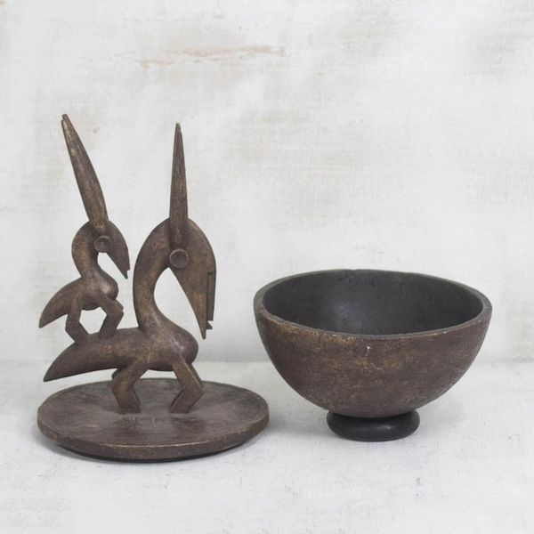 Alternate image for Bambara-Inspired Wood Decorative Jar from Ghana Bambara Figure