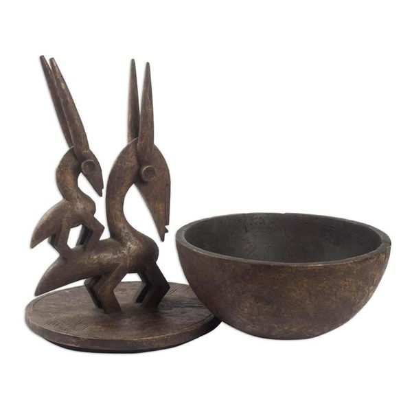 Alternate image for Bambara-Inspired Wood Decorative Jar from Ghana Bambara Figure