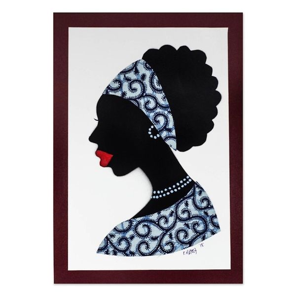 Alternate image for Signed African Woman Painting in Blue from Ghana Mansah in Blue