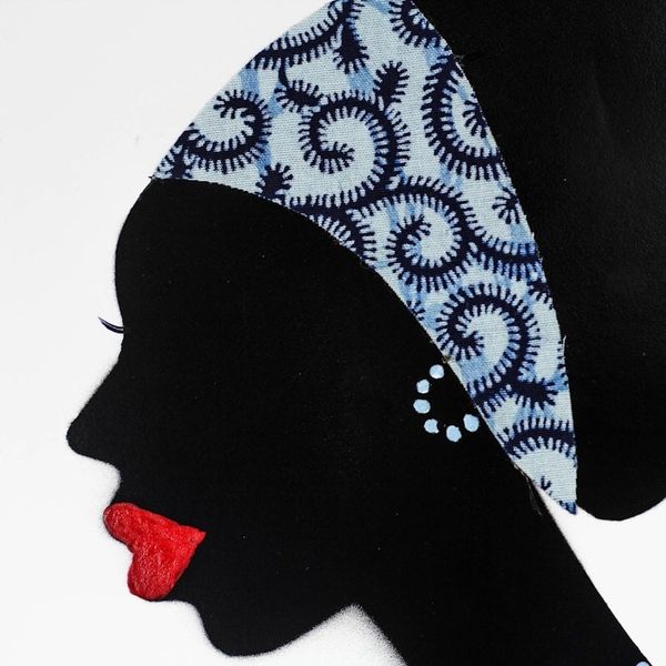Alternate image for Signed African Woman Painting in Blue from Ghana Mansah in Blue