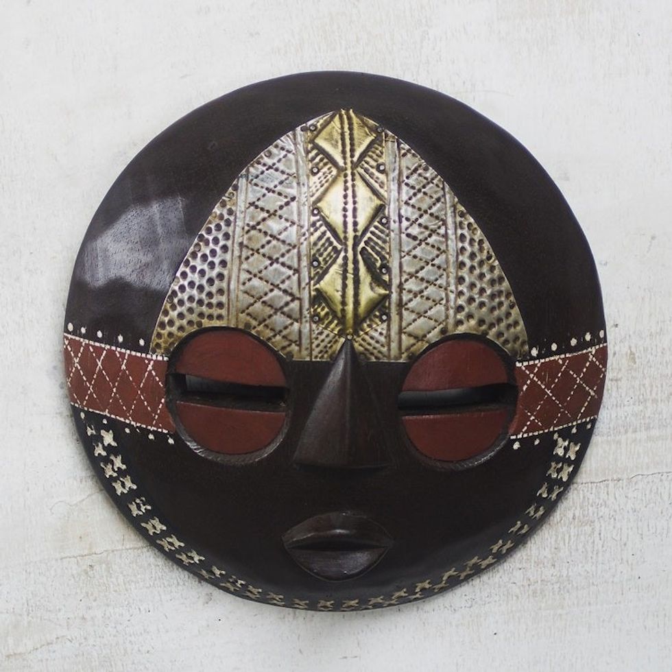 Round African Sese Wood Mask in Brown from Ghana 'Elikem Child'