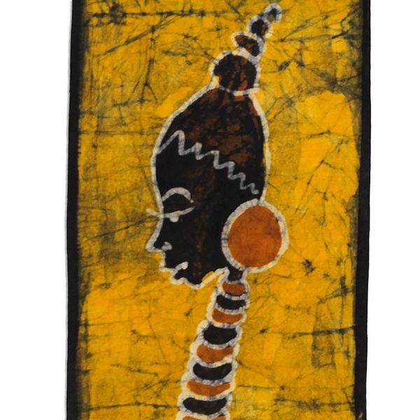 Alternate image for Signed Mother and Child Batik Cotton Wall Hanging in Yellow Mothers Pride II