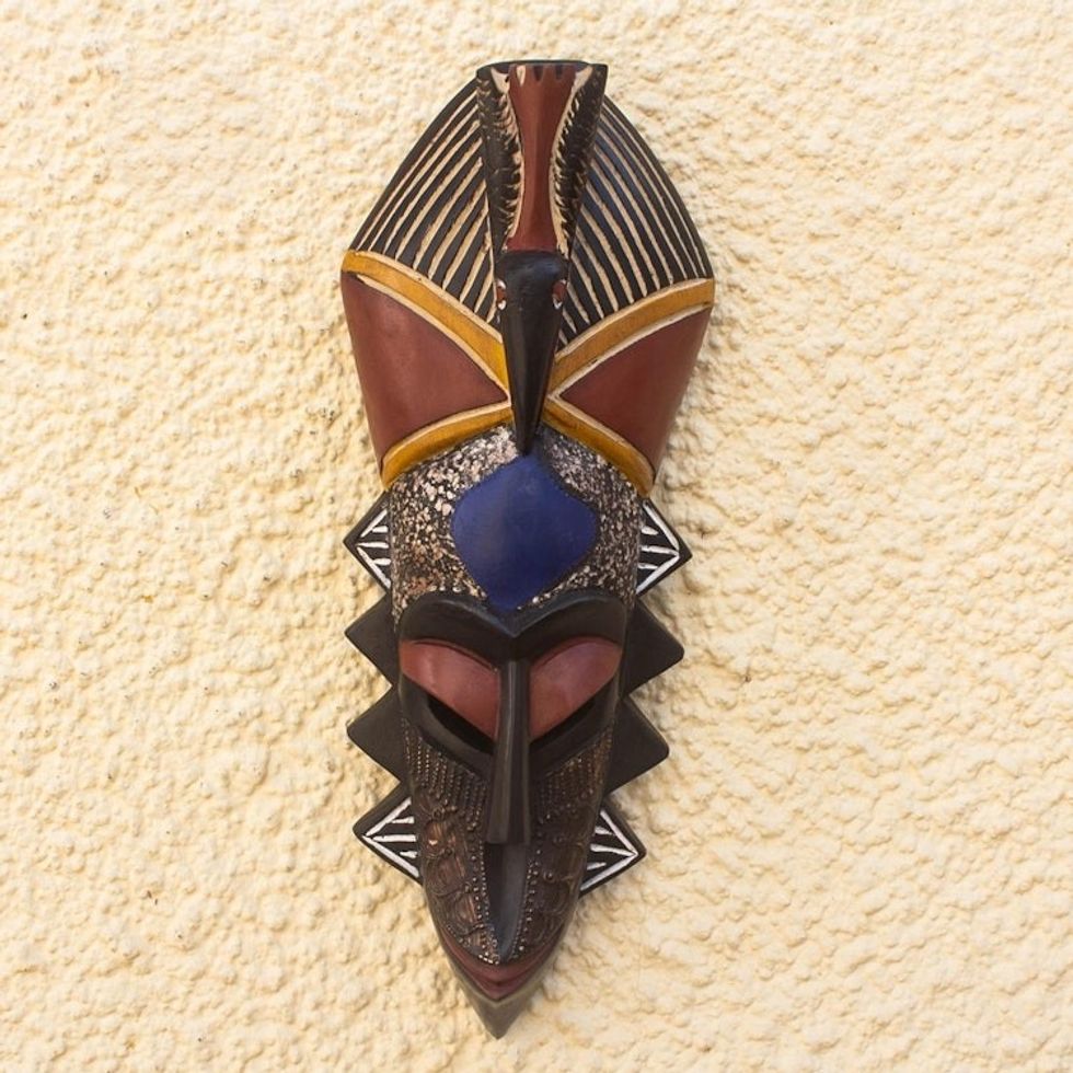 Ghanaian Sese Wood Hand Carved Mask 'Nightbird'