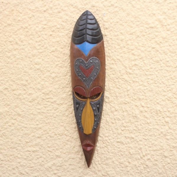 Alternate image for Heart-Pattern African Wood and Aluminum Mask from Ghana Ghanaian Love