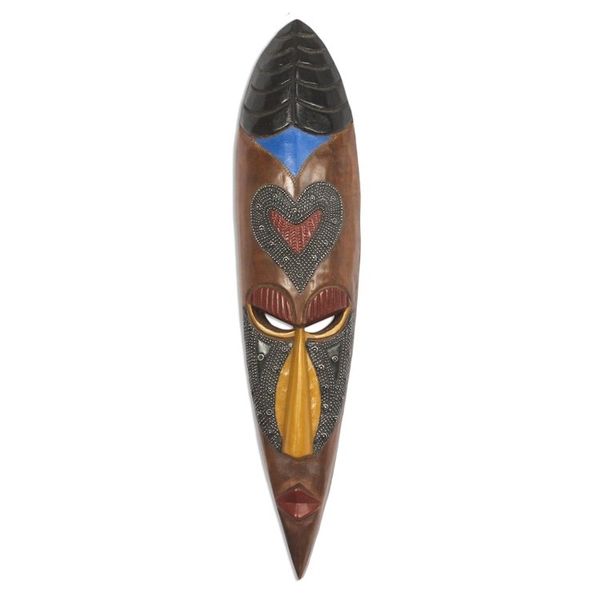 Alternate image for Heart-Pattern African Wood and Aluminum Mask from Ghana Ghanaian Love