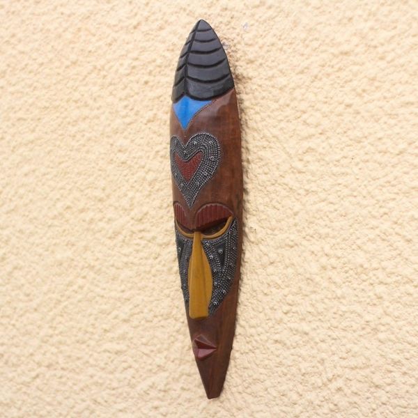 Alternate image for Heart-Pattern African Wood and Aluminum Mask from Ghana Ghanaian Love