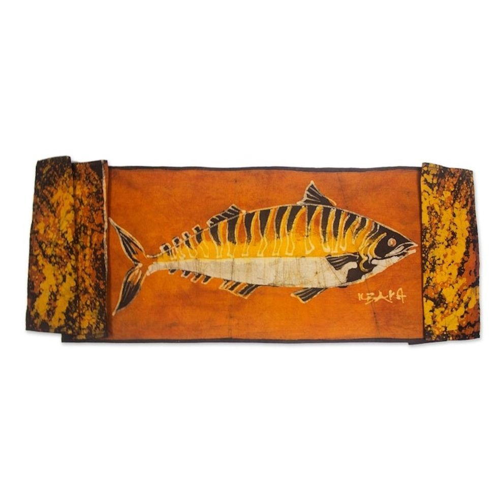 Hand Made Batik Cotton Mackerel Table Runner from Ghana 'Mackerel I'