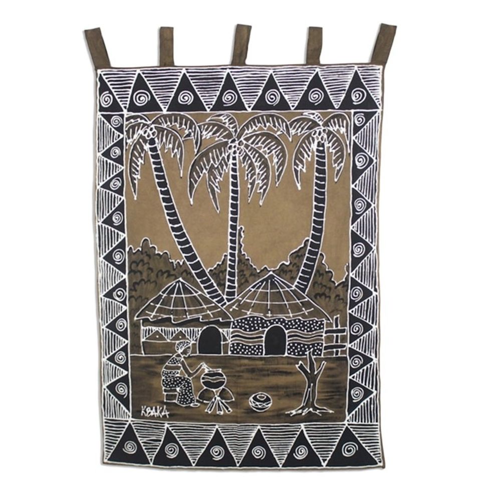 African Village Cotton Wall Hanging 'Abaa Ye Ni II'