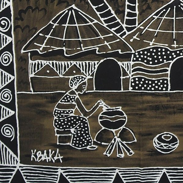 Alternate image for African Village Cotton Wall Hanging Abaa Ye Ni II