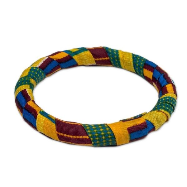 Alternate image for Cotton Kente and Sese Wood Bangle Bracelet from Ghana Enchanting Odo