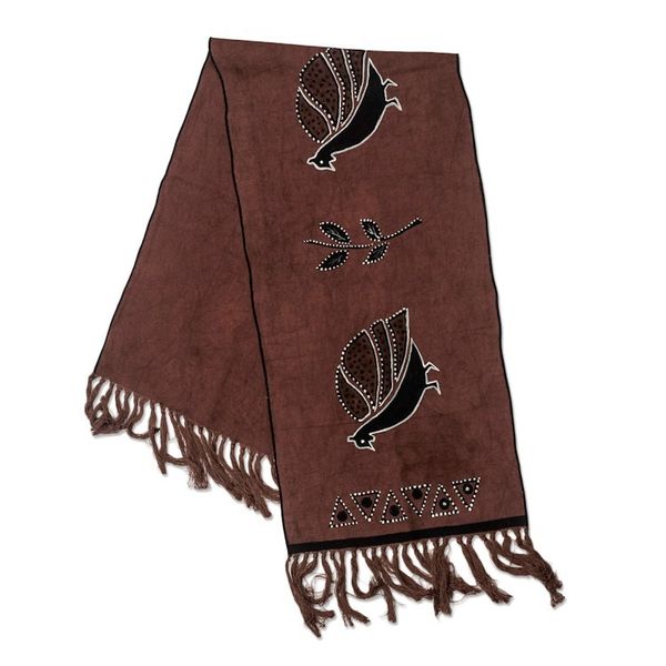 Alternate image for Hand-Painted Cotton Peacock Table Runner from Ghana Peacock Procession