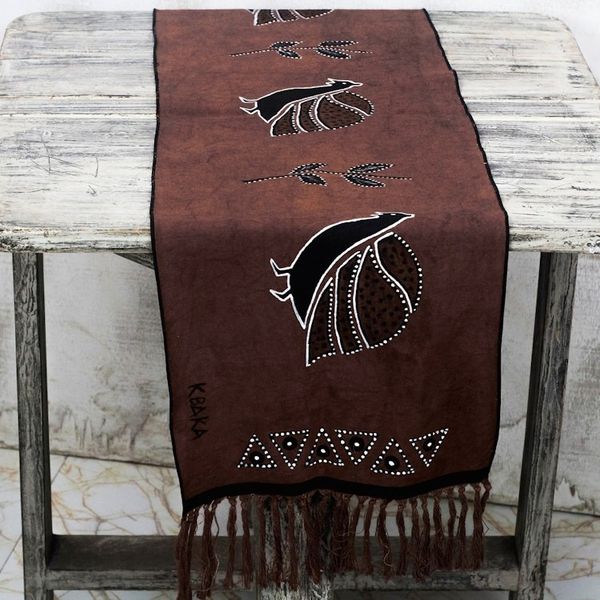 Alternate image for Hand-Painted Cotton Peacock Table Runner from Ghana Peacock Procession